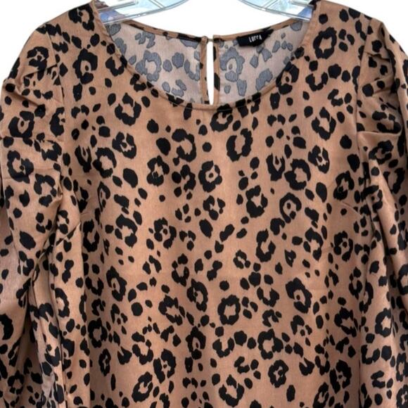 Lucca Leopard Print Satin Blouse Long Sleeve Top Women Sz Small Brown Black NWOT - Picture 3 of 10